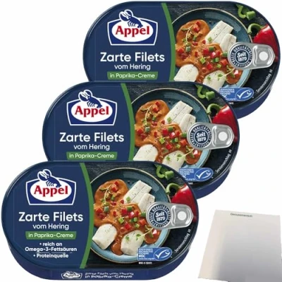 Abbildung von usy Bundle für Appel Zarte Filets vom Hering in Paprika Creme 3er Pack (3x200g Dose) + Block