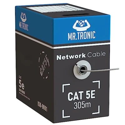 Abbildung von Mr. Tronic 305m Ethernet Netzwerkkabel Cat 5E, LAN Für Schnelle &amp; Zuverlässige Internet, AWG24 Massenkabel 5E Bulk Kabel 1 Gbps, 100 MHz, UTP CCA (305 Meter, Grau)
