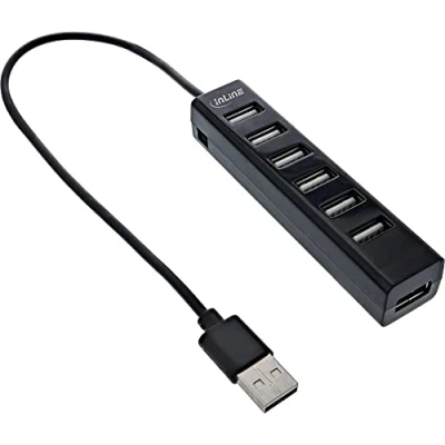 Abbildung von InLine® 33293D USB 2 Hub, 7 Port, schwarz, mit1mUSBDCKabel,schwarz