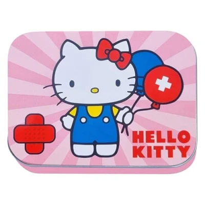 Abbildung von Hello Kitty Rosa Kinderpflaster Lizensiertes Produkt 2 Stück Metall Box 24 Pflaster Schönes Design Aufbewahrungsbox für Kinder Geeignet Rucksack Handtasche