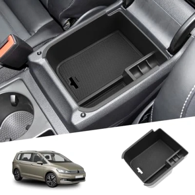 Abbildung von SHAOHAO Kompatibel mit vw touran MK2 5T 2016 2024 2025/ Caddy 5 SB 2020 2025 Mittelkonsole Armlehne Aufbewahrungsbox Mittelarmlehne Organizer Tray Multifunktionaler zubehör