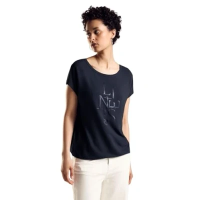 Abbildung von Street One Glitzer Wording Tshirt print, Damen, Größe: 36, Blau