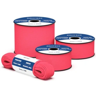 Abbildung von Brotree 550 Paracord 4mm 15m Schnur 100% Polyester Seil Reißfest Typ III 7 Kern für Armbänder, Basteln, Outdoor, Camping, Survival Rosarot