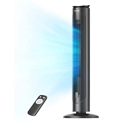 Abbildung von Pelonis Leiser Turmventilator, 4.2m/s Ventilator mit Kühlung Fernbedienung, Tower Fan Standventilator 9 Std Timer, 4 Modi 5 Geschwindigkeiten, SMART Modus, LED Anzeige für Schlafzimmer Büro