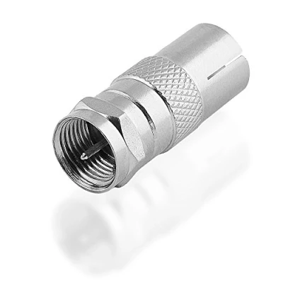 Abbildung von BestPlug Antennen Sat LNB Adapter, Koax Buchse Kupplung weiblich auf F Stecker männlich, geeignet für 3D SD HD FullHD UHD 4K, Metallausführung