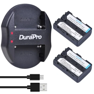 Abbildung von DuraPro NP FM500H Li Ionen Akku und USB Ladegerät für Sony Alpha SLT A57, A58, A65, A65V, A77, A77V, A99, CLM V55, DSLR A100, A200, A300, A350, A450, A500 Kameras, 2 Akkus