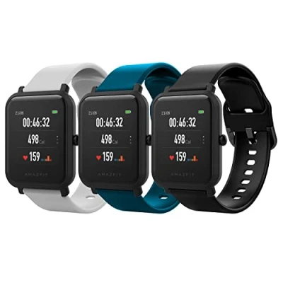 Abbildung von MoKo 3 Stück Armband Kompatibel mit Amazfit Active/GTS 4/4 Mini/GTS 3/GTS/GTS 2/2 Mini/2e/Bip 3/3 Pro/Bip/Bip Lite/Bip S/GTR 42mm/Bip U/U Pro/GTR Mini, 20mm Weiches Silikon Ersatzarmband, G+D+S
