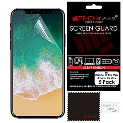 Abbildung von TECHGEAR [5 Stück Displayschutz für iPhone XS Max Ultra Klare Schutzfolie (6.5 Zoll) mit Reinigungstuch + Applikationskarte