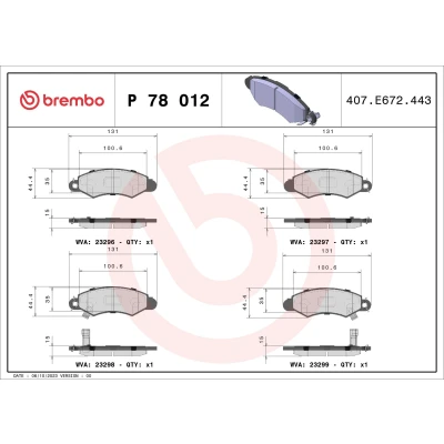Abbildung von BREMBO P 78 012 Bremsbelagsatz mit akustischer Verschleißwarnung ohne Zubehör SUZUKI: SWIFT 2 Schragheck, Stufenheck, SUBARU: JUSTY 2, 3