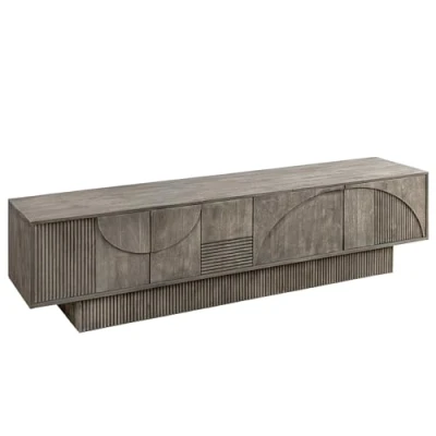 Abbildung von riess ambiente Lowboard ART DECO 200cm grau smoked (Einzelartikel, 1 St), Massivholz · TV Schrank 6 Fächer 3D Front Wohnzimmer Design