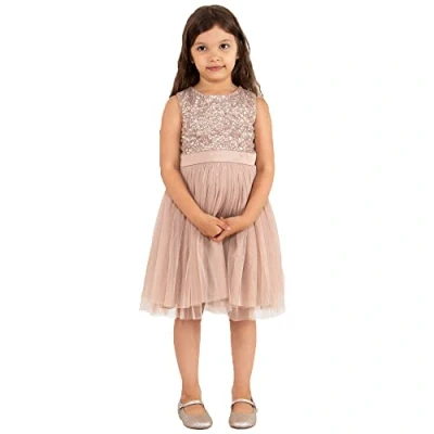 Abbildung von Maya Deluxe Mädchen Girls Sequin Embellished Party Tutu Bridesmaids Wedding Midi Dress With Belt Bow Kleid, Taupe Blush, 7 8 Jahre EU