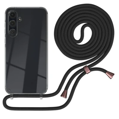 Abbildung von EAZY CASE Handykette kompatibel mit Samsung Galaxy A35 Kette zum Umhängen für Hülle Band aus Silikon stoßfeste transparente Handyhülle als Fallschutz in Clips Rose