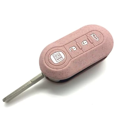 Abbildung von Generisch Nordecco Schlüsselhülle aus Silikon, glitzernd, Sternglasur, passend für Fiat 500C, 500 500L, Abarth, Grande Punto, Brava, Panda, Stilo, Linea, 3 Tasten (Glitzer Roségold, c70Star