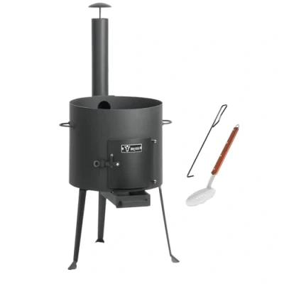 Abbildung von BBQ Toro Kazan Ofen Ø 34 cm Gulaschkessel mit Schaumlöffel und Schürhaken Outdoor Rohr, Feuerkessel Feuer Ofen, Eintopfofen, Feuerstelle, Gestell, Utschak, Dreibein