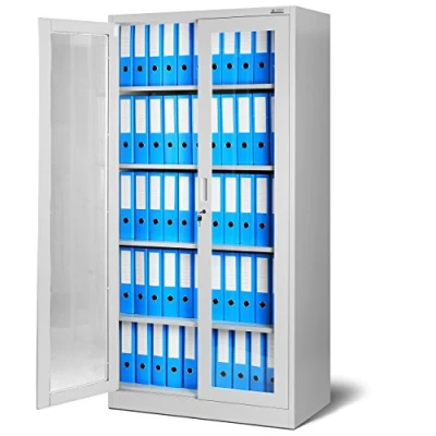 Abbildung von Aktenschrank C012 Glasvitrine Büroschrank Universalschrank Flügeltürschrank Stahlblech Pulverbeschichtung abschließbar 185 cm x 90 40 (Grau)