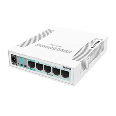 Abbildung von MikroTik RouterBoard 260GS 5 Port Gigabit + SFP Managed Switch mit UK Netzteil