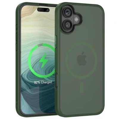 Abbildung von EAZY CASE Ultra Schutz Outdoor Hülle kompatibel mit iPhone 16 Plus Qi Charging, hochwertige Schutzhülle Aufprallschutz, Stoßfest, Handyhülle Kameraschutz, Dunkel Grün Charging