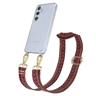 Abbildung von EAZY CASE Handykette mit verstellbarem Trageriemen kompatibel Samsung Galaxy S24 Taschengurt transparenter Handyhülle für Hülle dünner Schulterriemen in Pink Blau Gold