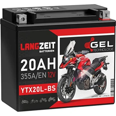 Abbildung von LANGZEIT YTX20L BS GEL Motorradbatterie 12V 20Ah 355A/EN Batterie 51821 GTX20L CTX20L doppelte Lebensdauer vorgeladen auslaufsicher wartungsfrei