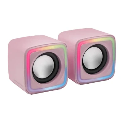 Abbildung von Mars Gaming MSCUBEP Rosa, Kompakte RGB Lautsprecher, 8W DSP Soundprozessor, Lautstärkeregler