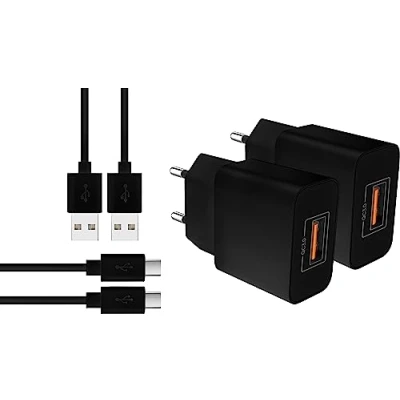 Abbildung von MyGadget 2X USB C Ladegerät Quick Charge Netzteil QC 3.0 &amp; 1m Typ Kabel für Smartphone Tablet u.a. Apple iPhone 15 I iPad Air Pro Samsung S24 S23 Schwarz