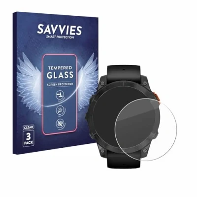 Abbildung von Savvies Panzer Schutz Glas für Garmin Fenix 7 Pro Solar (47 mm) (3 Stück) 9H Hartglas, Anti Fingerprint, Displayschutz