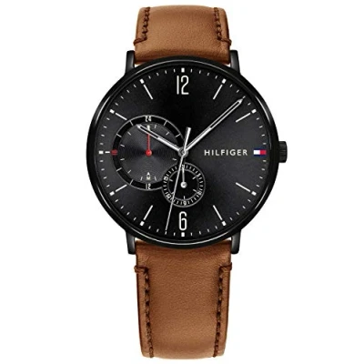 Abbildung von Tommy Hilfiger Multi Zifferblatt Quarz Uhr für Herren mit Braunes Lederarmband 1791510