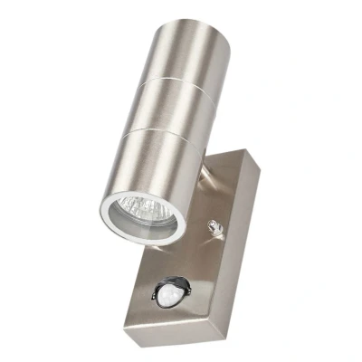 Abbildung von Lindby Außenwandleuchte Eyrin, Höhe 22 cm, Edelstahl, Sensor