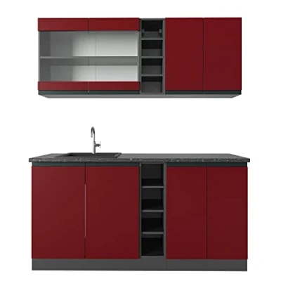 Abbildung von Vicco Singleküche R Line, Rot/Anthrazit, 160 cm J Shape