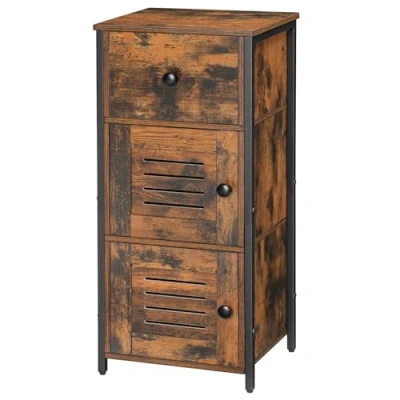 Abbildung von HOOBRO Beistellschrank mit Schublade, Kommode Schrank im Vintage Stil, verstellbare Ablage, Kleiner Telefonschrank, für Wohnzimmer, Schlafzimmer, (30 x 34 79 cm) Dunkelbraun und Schwarz EBF15CW01G1