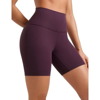 Abbildung von CRZ Yoga Womens Kurze Sporthose Laufshorts Sommer Radlerhose High Waist Fitness Shorts ButterLuxe 15cm Dunkellila 38