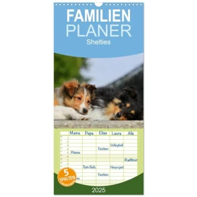 Abbildung von Familienplaner 2025 Shelties mit 5 Spalten (Wandkalender, 21 cm x 45 cm), CALVENDO
