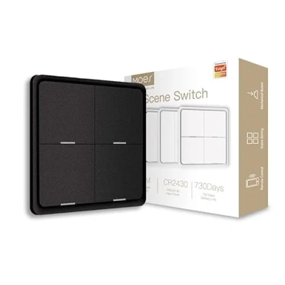 Abbildung von MOES ZigBee 12 Scene Funkschalter,Wireless Druckschalter,Erfordert Hub，Einschließlich Batterie, Schwarz