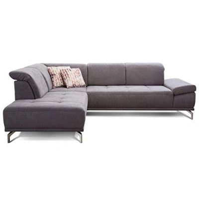 Abbildung von Cavadore Ecksofa Carly mit Federkern, Sitztiefe und Kopfstütze verstellbar im Design, 273 x 81 234, Webstoff grau