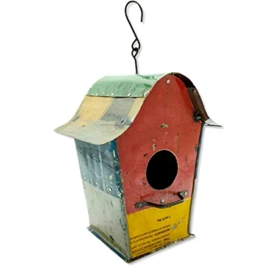 Abbildung von Metall Vogelhaus zum aufhängen 22 x 36cm bunt Nist Kasten Garten Deko Vögel