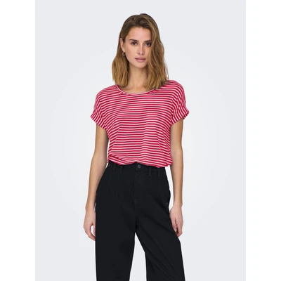 Abbildung von ONLY Onlmoster Stripe O NECK Tshirt print, Damen, Größe: Large, Lychee