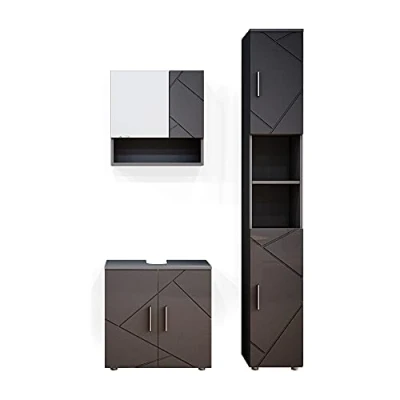 Abbildung von Vicco Badmöbel Set Irma, Anthrazit Hochglanz, 3 Teile, mit Hochschrank, (3 er Set, St., Set)
