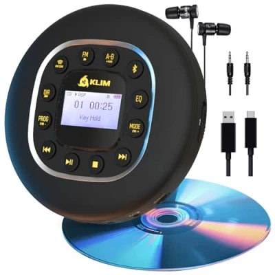 Abbildung von KLIM Journey + Tragbarer CD Player Walkman Mit langlebigem Akku Kopfhörern Radio FM Kompatibler MP3 SD Karte, Transmitter, Bluetooth Ideal für Autos Portable