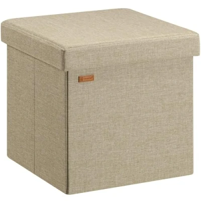 Abbildung von Casaria® Hocker mit Stauraum Beige Faltbar Deckel Leinen Optik Gepolstert 40x40cm Klein Schlafzimmer Wohnzimmer Flur Sitzhocker Fußhocker Polsterhocker