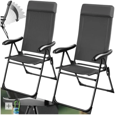Abbildung von tectake® Gartenstuhl Hochlehner, Gartenmöbel Set, Liegestuhl 7 Fach verstellbar, Klappstuhl, Campingstuhl, Klappstühle Balkon Möbel, Camping Stuhl, Gartenstühle anthrazit, 2er Set