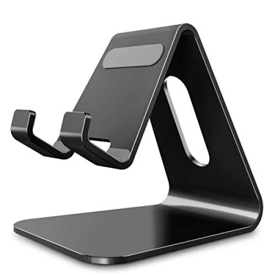 Abbildung von Lucrave Handy Ständer, Halterung, Aluminium Desktop kompatibel mit Switch, Allen Smartphones, iPhone 16 15 14 13 12 Mini Pro Max Xs Xr X SE 8 7 6 6s Plus 5 5s, Schwarz