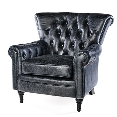 Abbildung von Phoenixarts Vintage Echtleder Chesterfield Ledersessel Schwarz Design Lounge Ohrensessel Leder Club Sessel 649