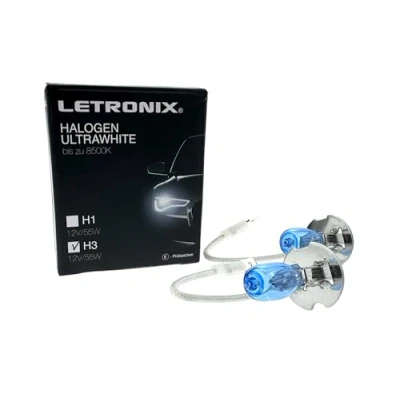 Abbildung von letronix Halogen Auto Lampen H3 12V 8500K Kalt Weiß Xenon Optik Gas Ultra White Look Birnen Lampe Abblendlicht Nebelscheinwerfer Fernlicht Kurvenlicht Zulassung E Prüfzeichen (LED Optik) (H3 55W)