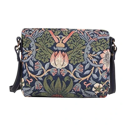 Abbildung von Signare Tapisserie Kleine Handtasche Damen, Umhängetasche Schultertasche Damen mit William Morris Designs (Erdbeerdieb Blau)