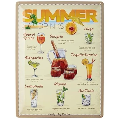 Abbildung von Dodino 30x40cm blechschilder SUMMER DRINKS MENU REZEPT, Dekoratives Wohnaccessoire, Deko Metallschild Schild für alle Bar Theke oder Pub Besitzer