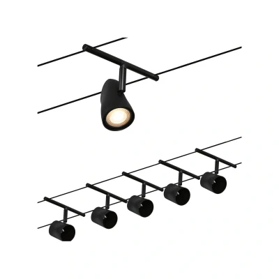 Abbildung von Paulmann 94469 CorDuo Seilsytem Set Cup DC max. 5x10 Watt erweiterbar Schwarz matt Kunststoff, Metall GU5,3 Drahtseilsystem ohne Leuchtmittel