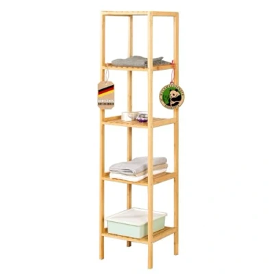Abbildung von Floordirekt Bambus Regal, schmales Standregal für Badezimmer, Schlafzimmer, Wohnzimmer, Holzregal mit 3/5 Etagen, Regal Größe 34 x 33 146 cm (Lowa) (5 Etagen)
