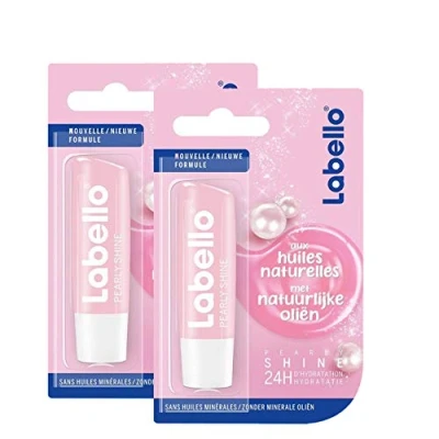 Abbildung von NIVEA Labello Pearly Shine Lippenbalsam angereichert mit natürlichen Ölen und Seidenperlen, Lippenpflege, langanhaltende 24 Stunden Feuchtigkeit, Avocado, Rose, 5,5 ml