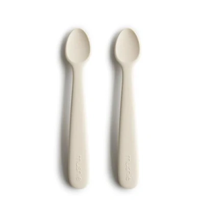 Abbildung von Mushie Kinderbesteck Babylöffel Ivory (2 tlg), 2 Personen, Silikon, 2er Set Silikon BPA frei Spülmaschinenfest