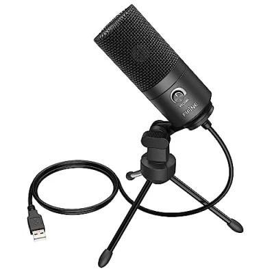 Abbildung von FIFINE USB Mikrofon PC Gaming, Microphone für MAC PS4 PS5, Podcast mit Ständer, Studioqualität Aufnahme kondensator Microfon Streaming, Studio Schwarz